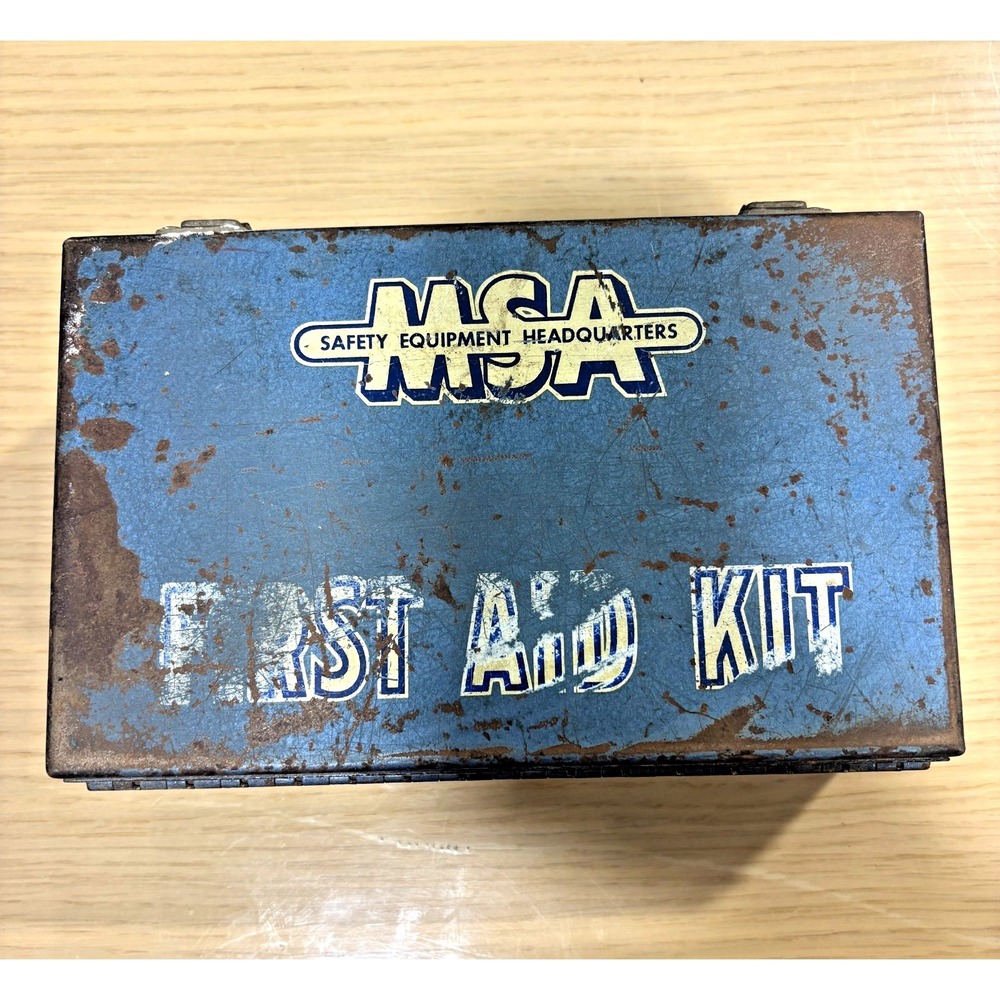 Vintage MSA Metal First Aid Kit Box Mine Safety Appliances Industrial Case